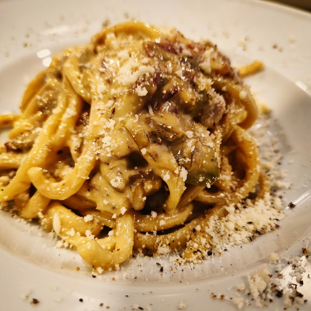 Pasta fresca con carciofi, pecorino e pepe
