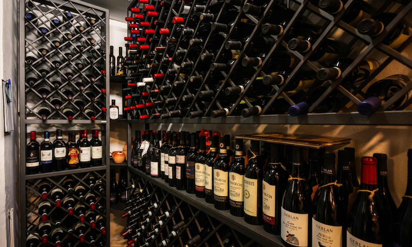 La cantina: scaffali di bottiglie selezionate