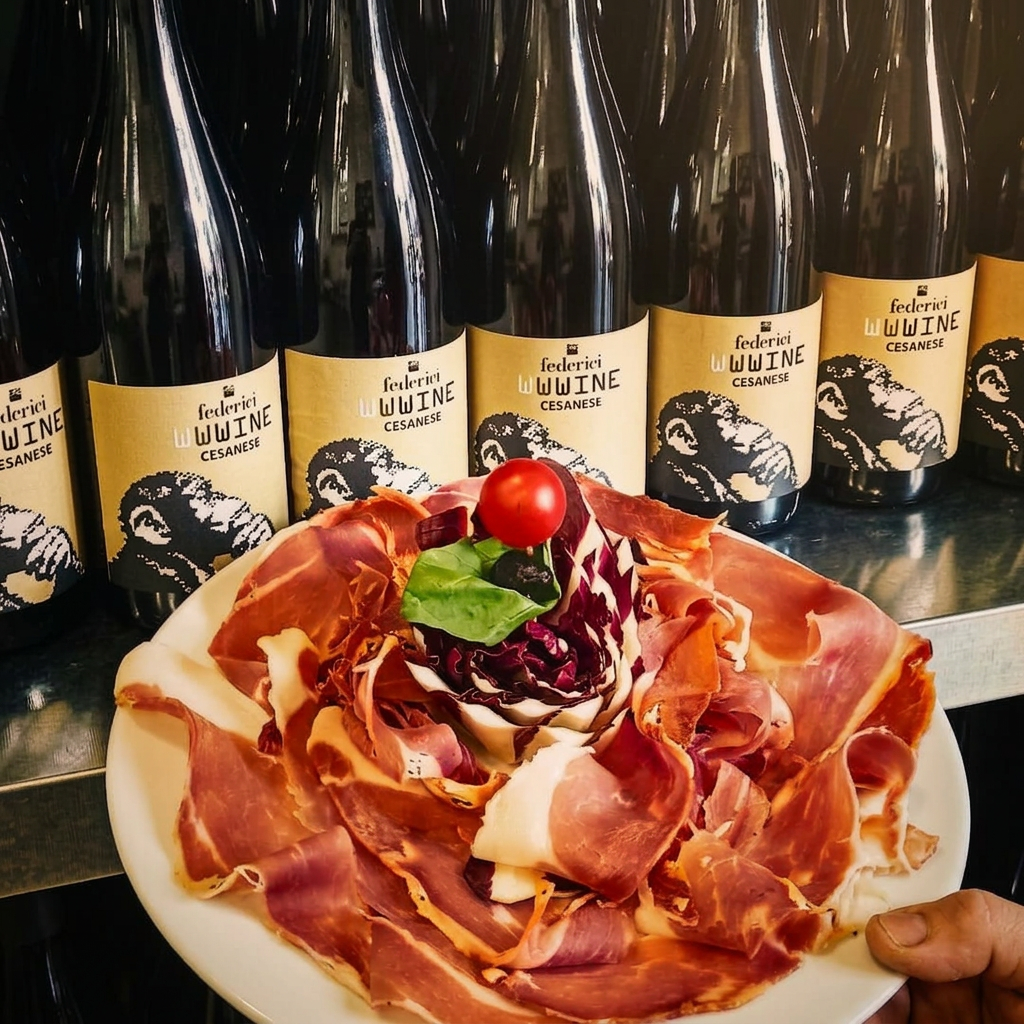 Prosciutto crudo con radicchio e Cesanese Federici
