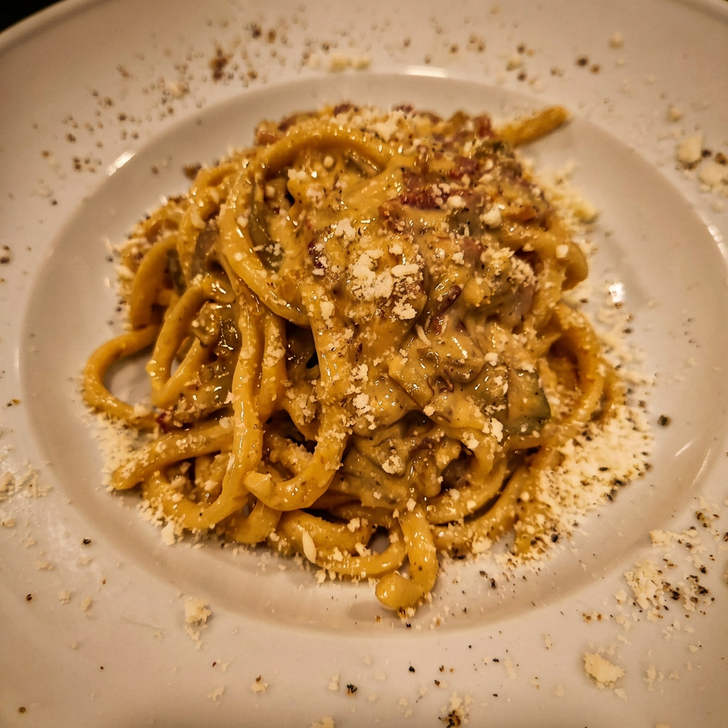 Lombrichelli alla carbonara con carciofi
