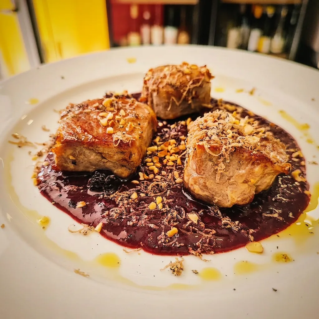 Filetto con salsa ai frutti rossi e nocciole